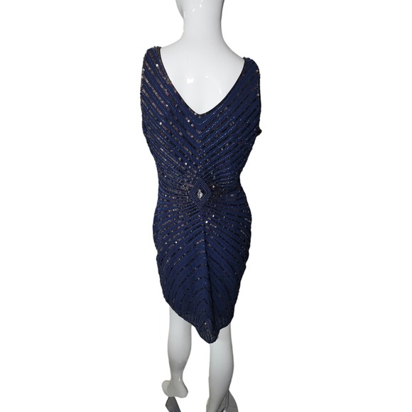 Vijiv Navy 1920s V-Neck Art Deco Sequin Beaded Cocktail Flapper Dress, size M - Picture 2 of 2